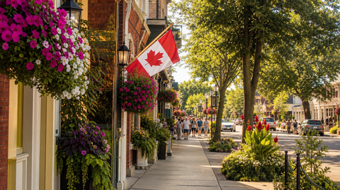 Historic main street in Niagara-on-the-Lake, Ontario on a late-summer afternoon
