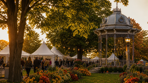 Wine festival tents in a historic St. Catharines park in September